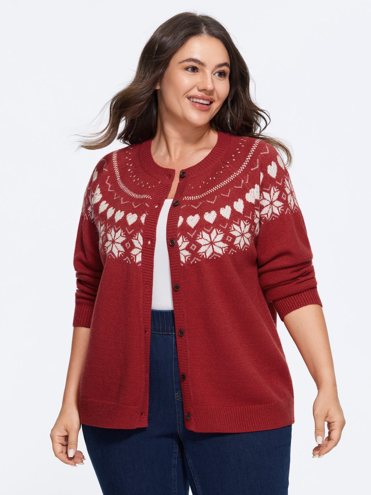 Fair Isle Snowflake Button Front Cardigan