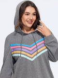 Colorful V-Stripe Print Hooded Sweatshirt