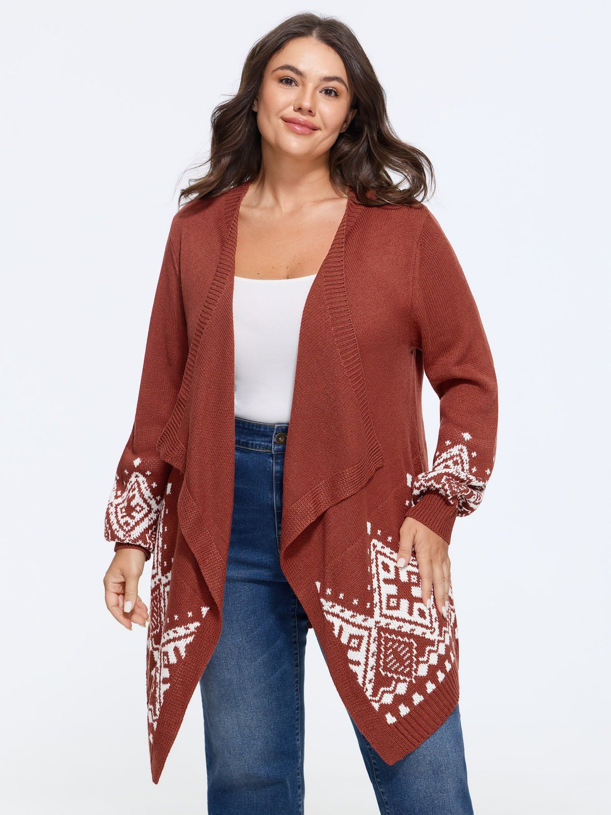 Geometric Pattern Open Front Cardigan