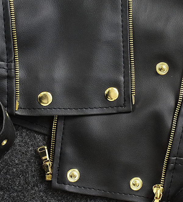 Leather Biker Jacket Women PA218090, Black