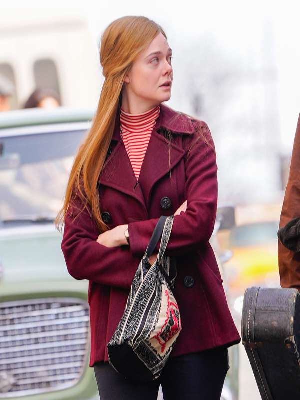 Elle Fanning A Complete Unknown Maroon Coat