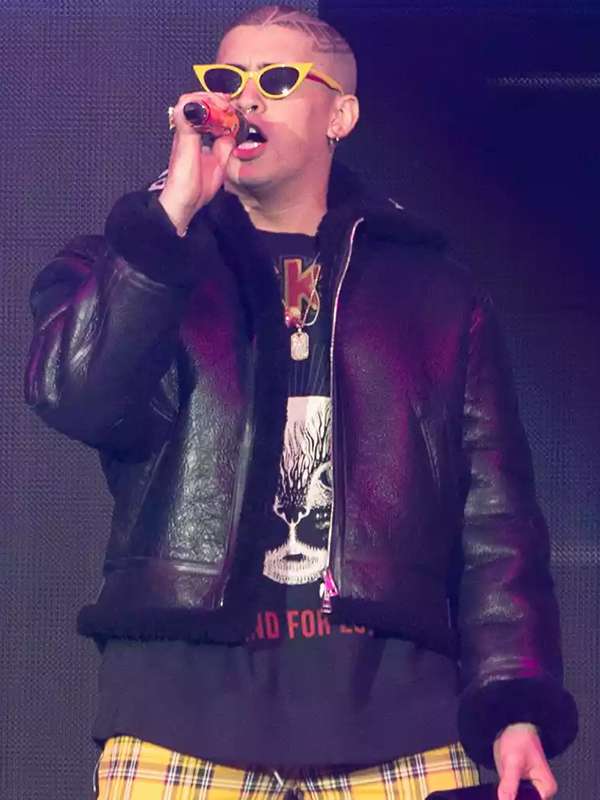 American Airlines Arena Bad Bunny Shearling Leather Jacket