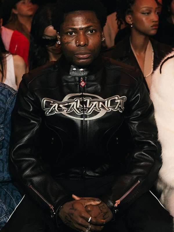 Asake PFW  Black Leather Jacket