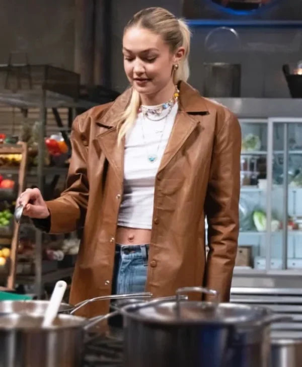 Beat Bobby Flay Gigi Hadid Brown Jacket