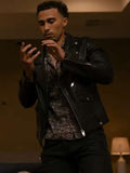 Angel Beauty in Black Biker Leather Jacket