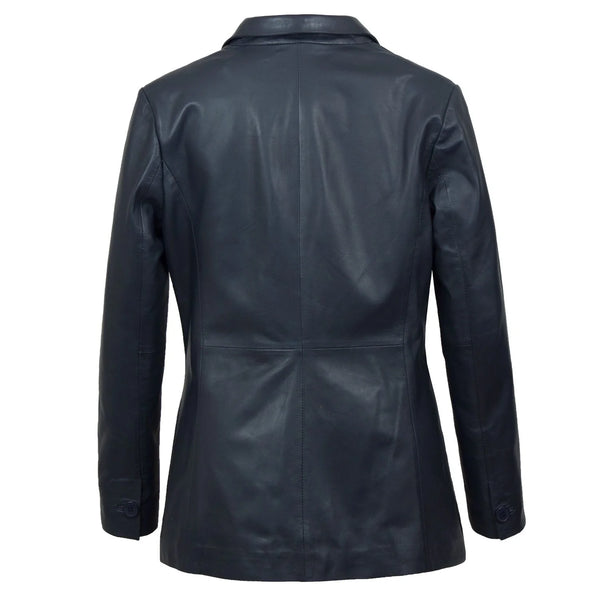 Stylish Fitted Leather Blazer Women Blue