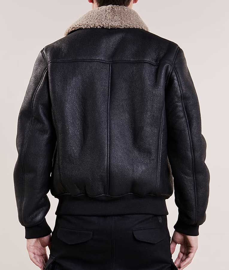 Mens Aviator Bomber Black Leather Jacket