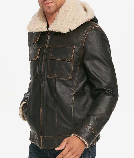 Mens Brown Waxed Hooded Aviator Jacket