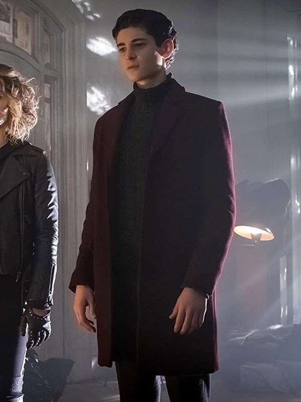 Gotham David Mazouz Maroon Wool Coat