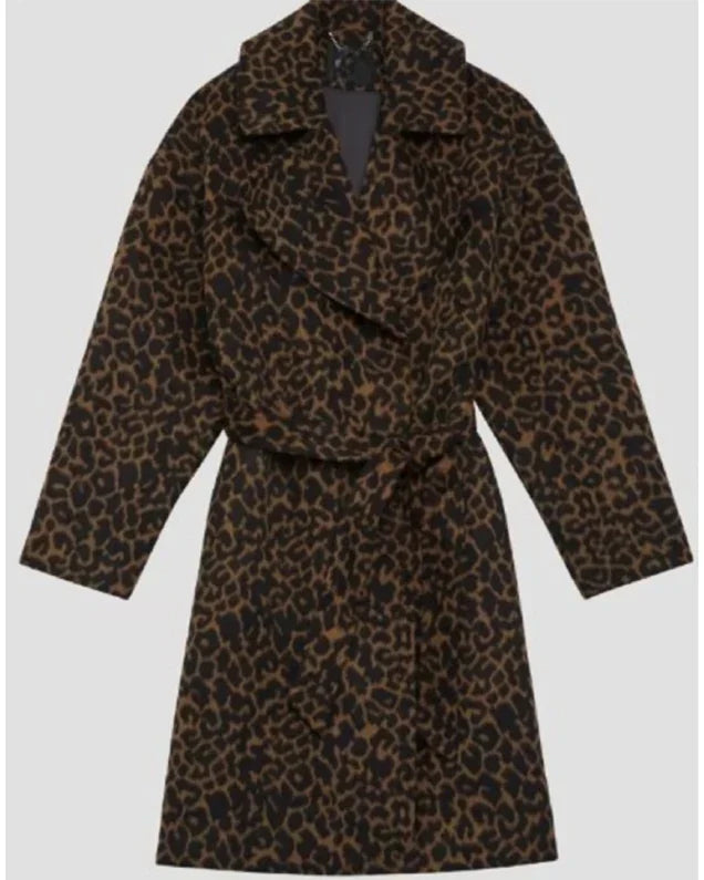 Stana Katic Murder in a Small Town Brown Print Coat