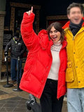 Margot Cat Person 2023 Movie Premiere Red Puffer Jacket