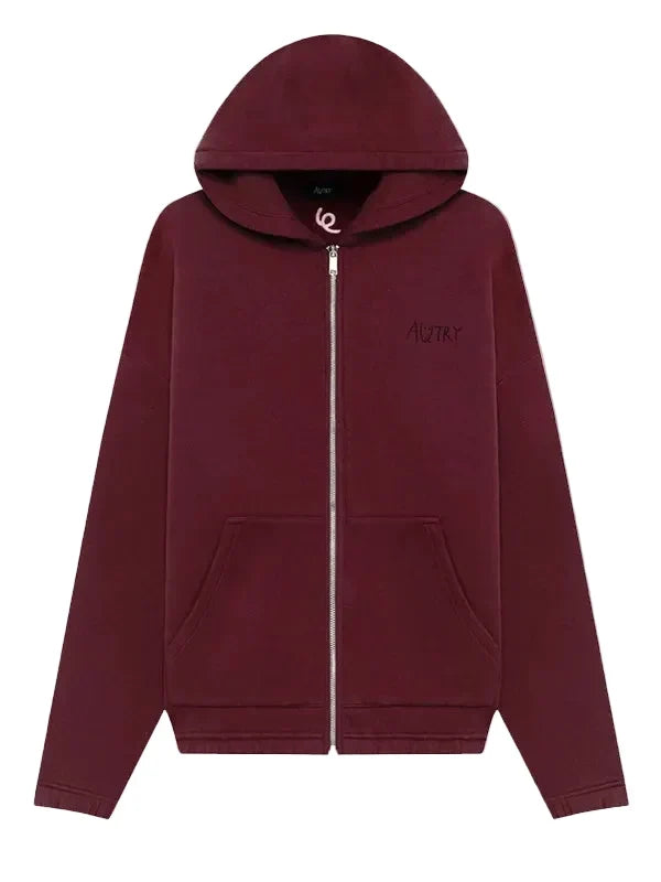 A maroon zip-up hoodie with a black embroidered 'ALTRY' logo on the left chest, displayed on a neutral light gray background.