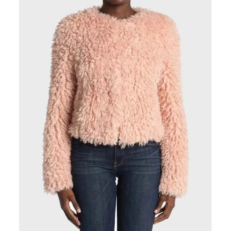Shop Laya DeLeon Hayes Delilah McCall The Equalizer 2021 Pink Fur Jacket