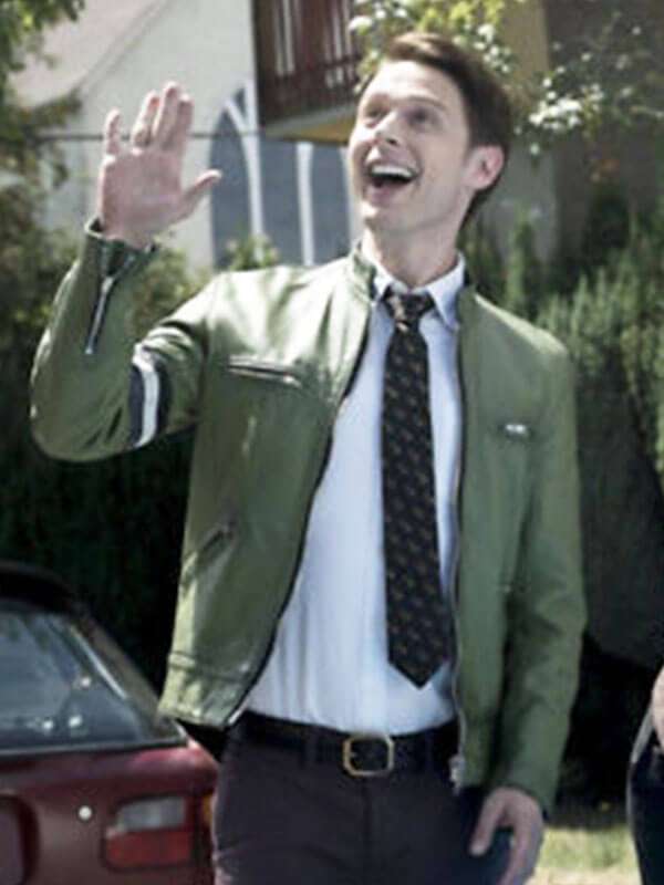 Samuel Barnett Dirk Gently Holistic Green Leather Jacket