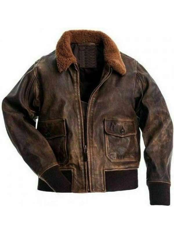 Men Shearling Brown Bomber Leather Jacket