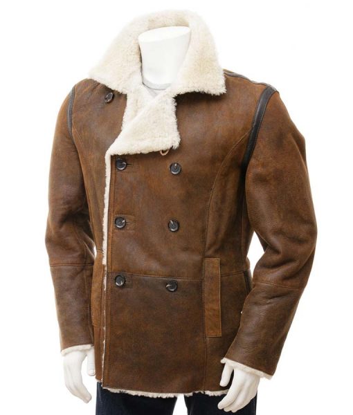 Mens Distressed Brown Double Breasted Coat