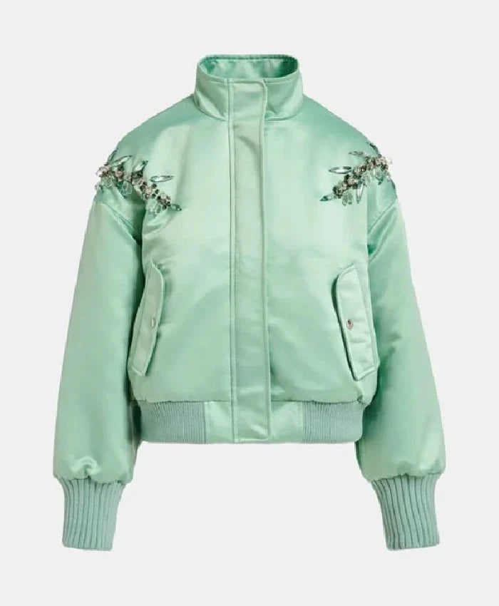 Ashley Park Emily In Paris S04 Green Satin Jacket For Women