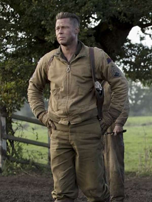 Brad Pitt Fury Khaki Cotton Jacket