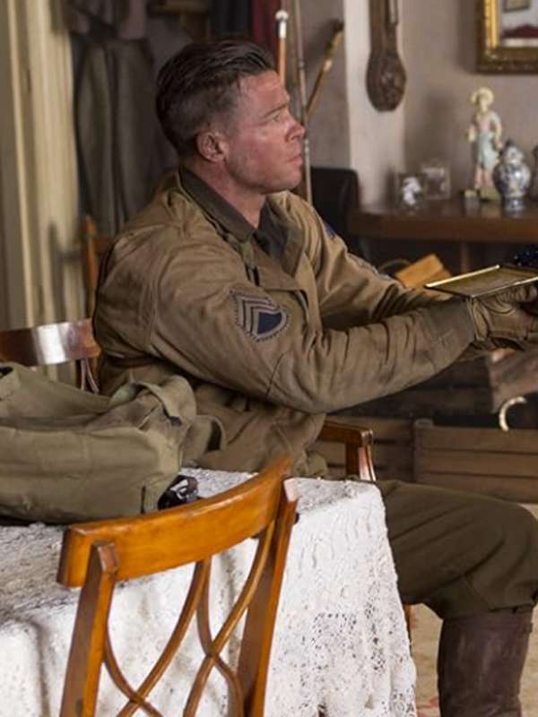 Brad Pitt Fury Khaki Cotton Jacket