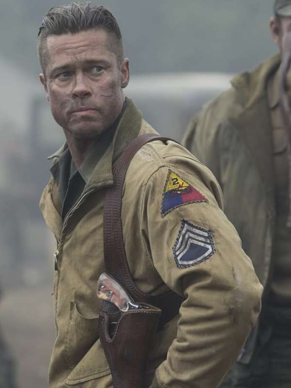 Brad Pitt Fury Khaki Cotton Jacket