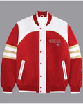 Gamble Red And White Niners Leather Varsity Jacket