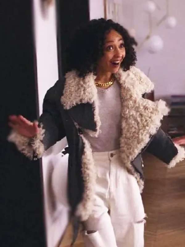 Ruth Negga Good Grief 2023 Black Shearling Jacket