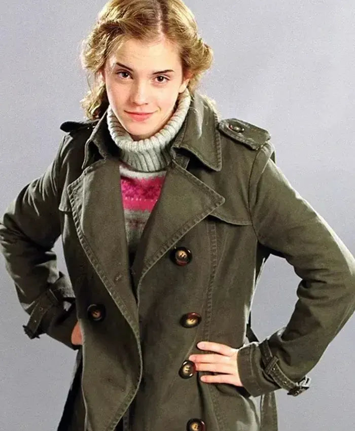 Emma Watson Movie Harry Potter Hermione Granger Green Wool Fabric Trench Coat For Womens