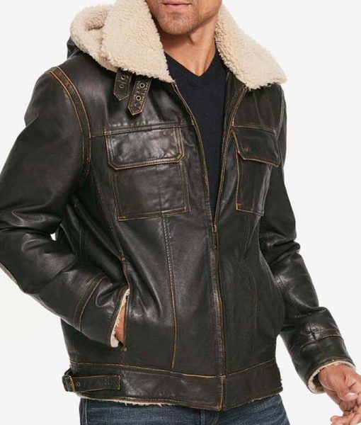 Mens Brown Waxed Hooded Aviator Jacket