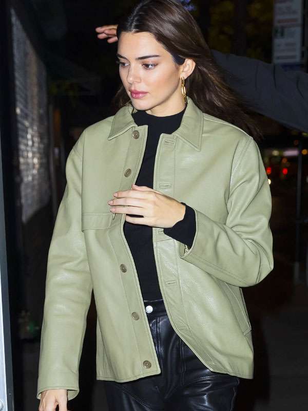 Kendall Jenner Green Leather Jacket