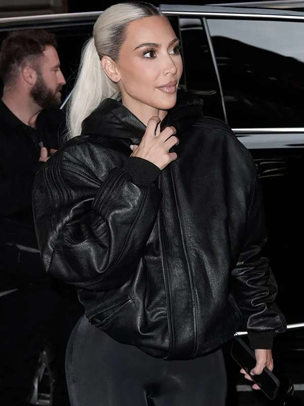 New York Street Style Kim Kardashian Leather Jacket