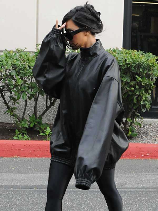 Kim Kardashian 2024 Black Leather Jacket