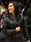 LA Kim Kardashian Black Leather Coat