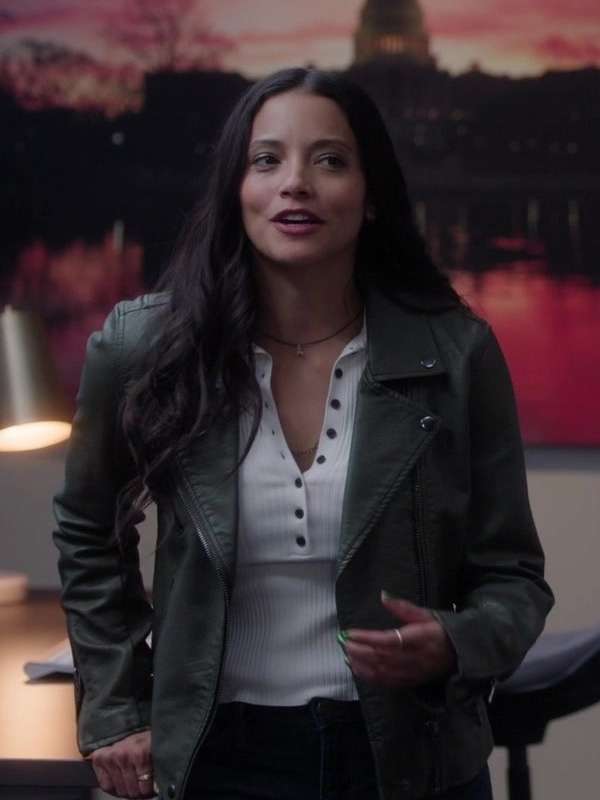 Lacey Quinn Found Green Leather Jacket