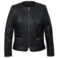 Biker Quilted Leather Jacket Women, Black