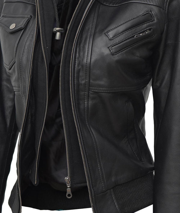 Women Leather Jacket With Hood Burgh