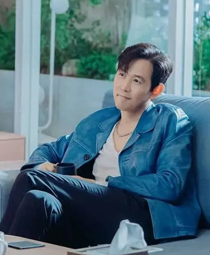 Lee Jung-jae Nice To Not Meet You TV Series 2025 Gi-hun Blue Leather Jacket For Mens