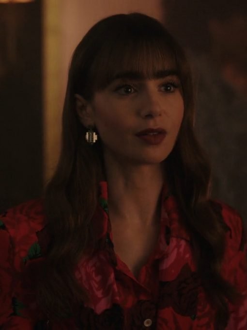 Shop Emily In Paris S03 Emily Cooper Red Rose Printed Blazer