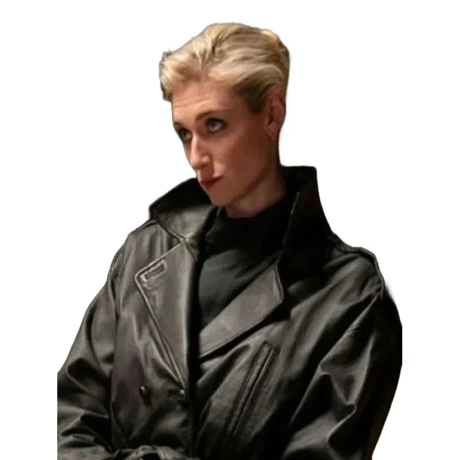 Maxxxine 2024 Elizabeth Debicki Black Leather Coat