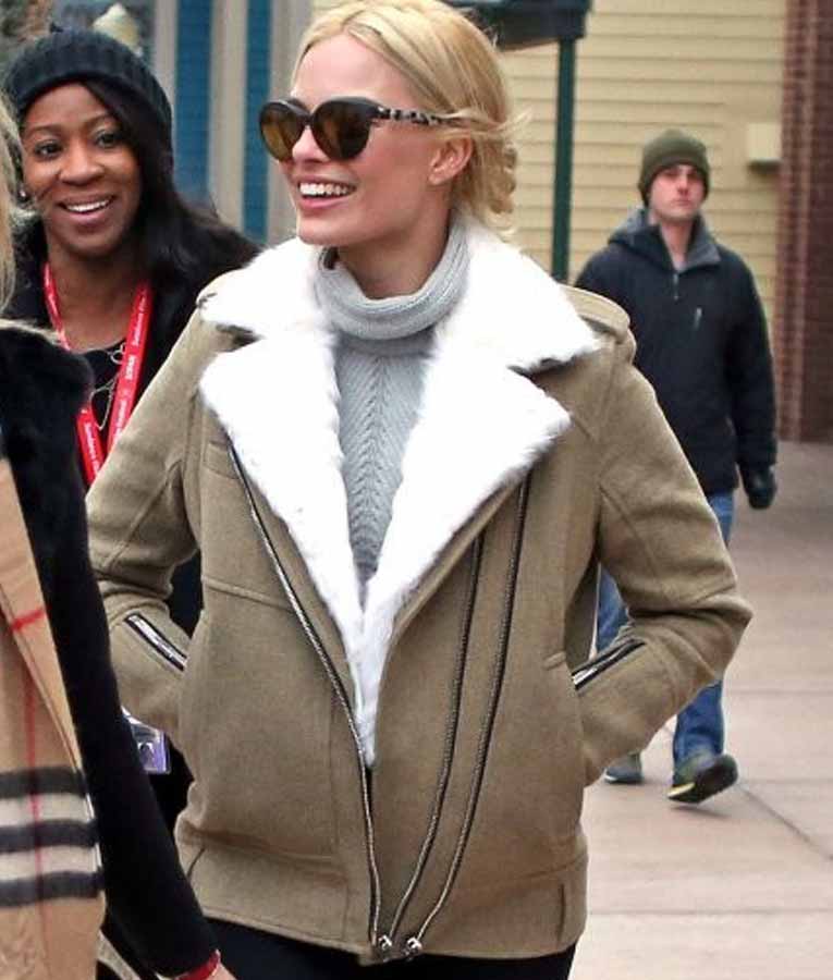 Margot Robbie Grey Aviator Jacket