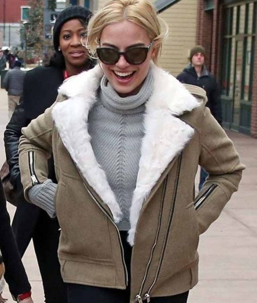 Margot Robbie Grey Aviator Jacket