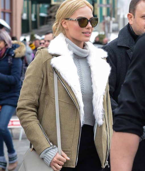 Margot Robbie Grey Aviator Jacket