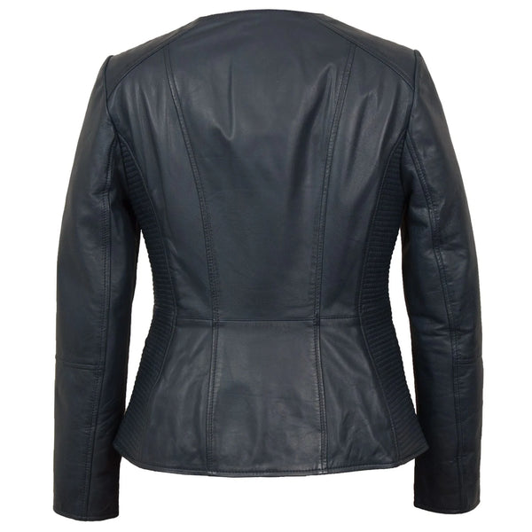 Collarless Leather Blazer Women Navy