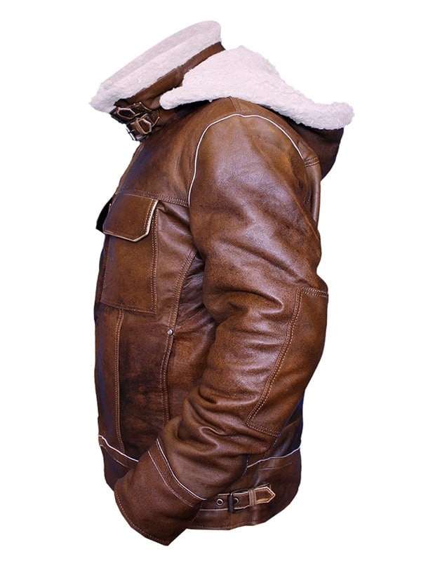 Men B3 Shearling Brown Hooded Real Leather Jacket