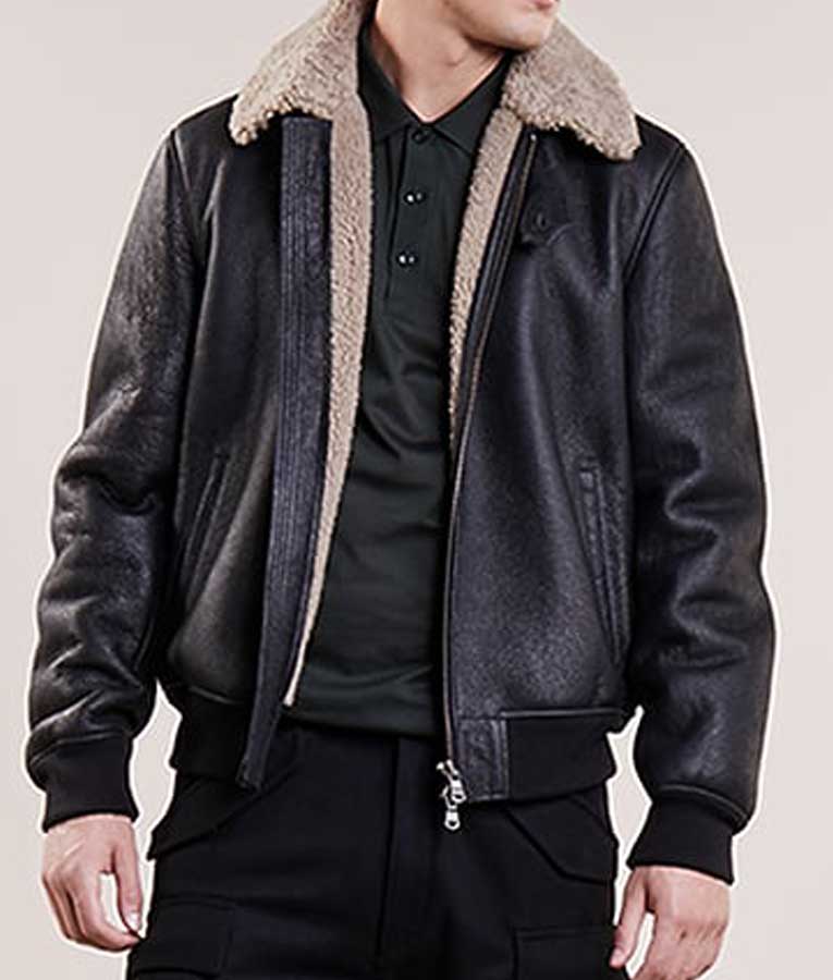 Mens Aviator Bomber Black Leather Jacket