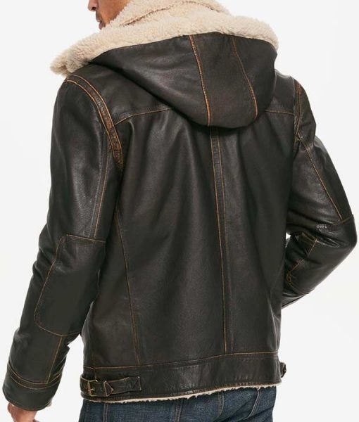 Mens Brown Waxed Hooded Aviator Jacket