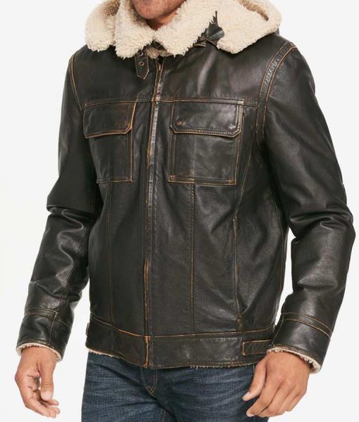 Mens Brown Waxed Hooded Aviator Jacket