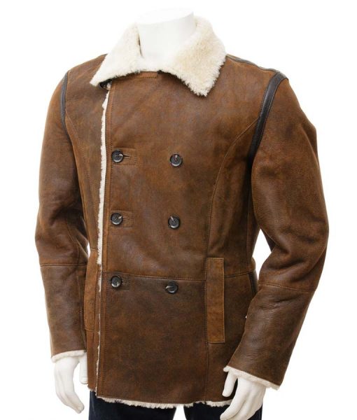 Mens Distressed Brown Double Breasted Coat