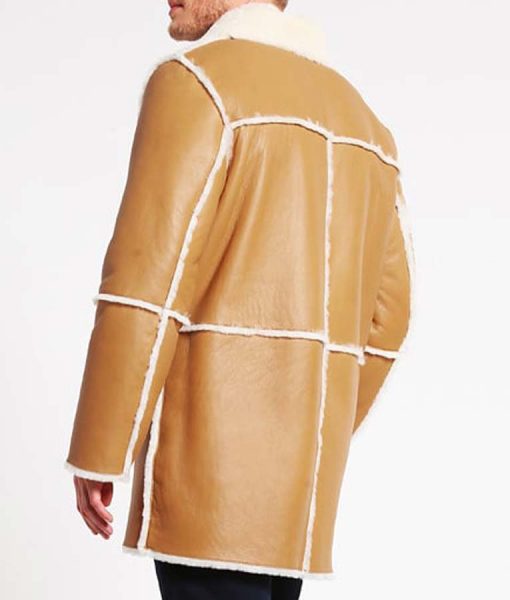 Mens Tan Brown Shearling Car Coat