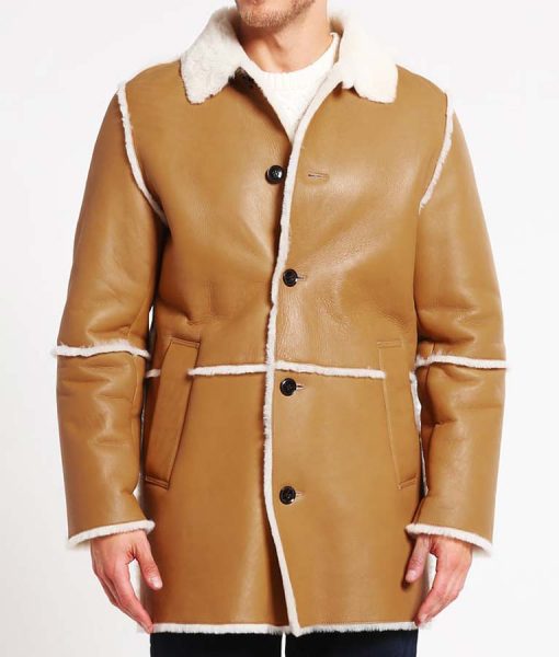 Mens Tan Brown Shearling Car Coat