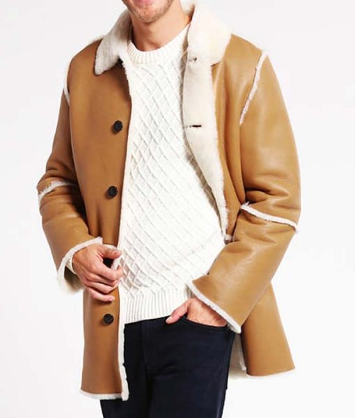 Mens Tan Brown Shearling Car Coat